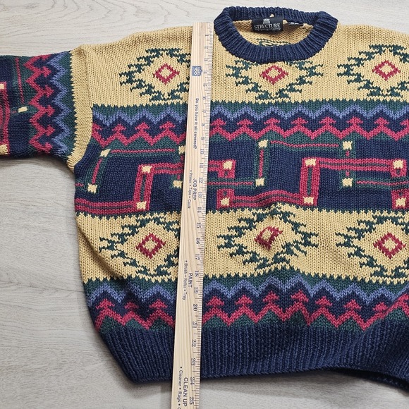 Vintage Structure Knit Sweater Multi Color Aztec Native Print Size Large L - Picture 7 of 9